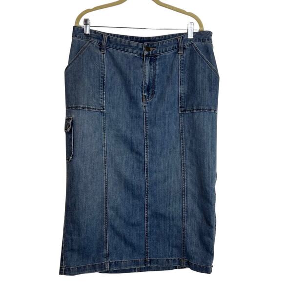 Vtg Y2K Venezia Womens Denim Skirt Size 16 Blue Jean Midi Cargo Utility Pockets - Picture 1 of 6